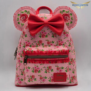 Loungefly Disney Minnie Mouse Pink & Red Roses Figural Mini Backpack New